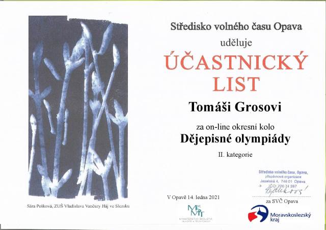 Studenti gymnázia se účastnili Dějepisné olympiády