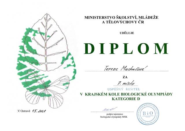 Úspěch v krajském kole biologické olympiády kategorie D